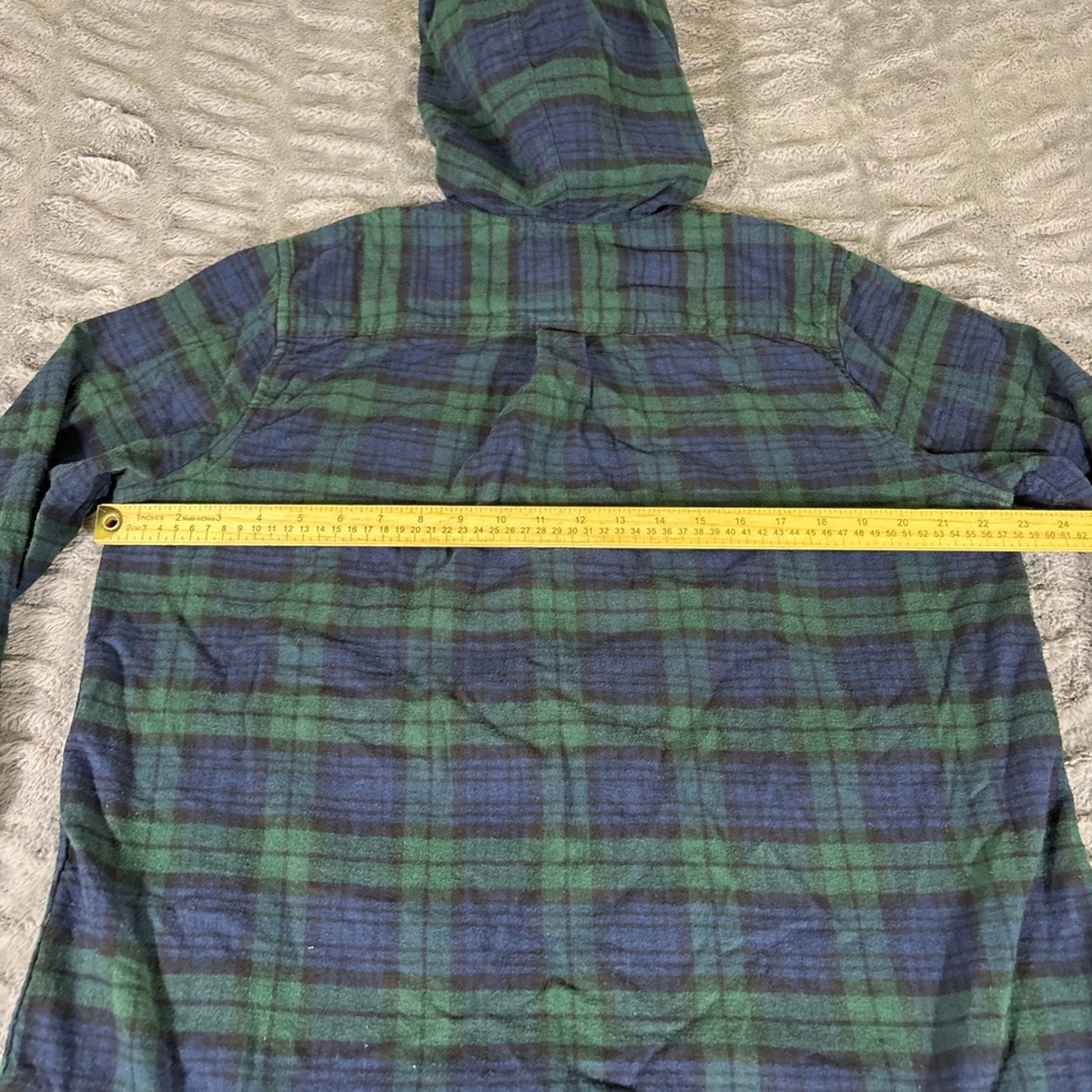 LL Bean Mens Large Relaxed Fit Full Zip Hooded‎ Flannel Black Watch Plaid 502092 - Picture 5 of 7